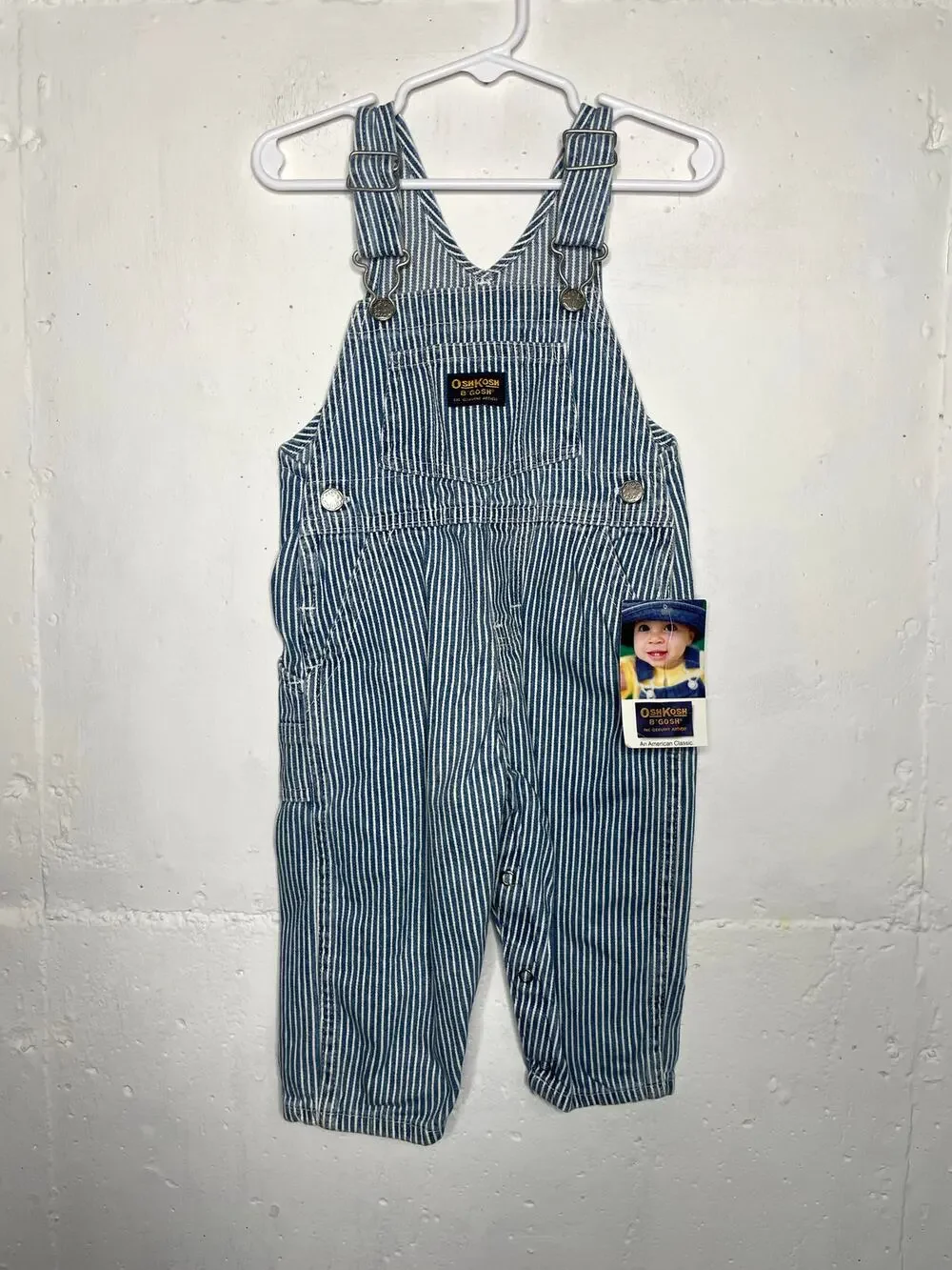 NEW Vintage Oshkosh B'Gosh Boys Blue Striped Overalls Vestbak 18 Months